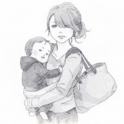 母亲抱着孩子素描头像图片