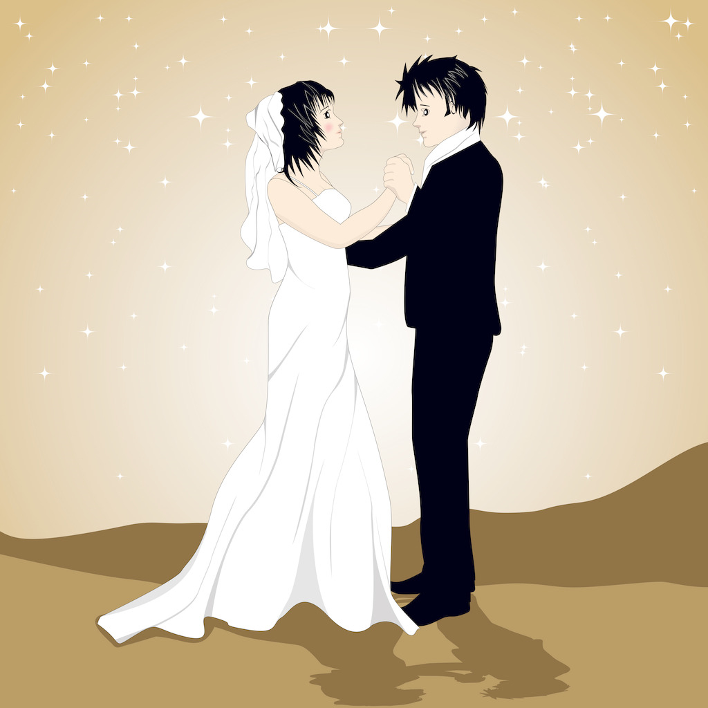 闪烁的星空背景中举行婚礼漫画头像