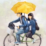 骑单车打伞爱情头像图片