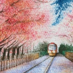 驶过樱花大道的列车头像图片